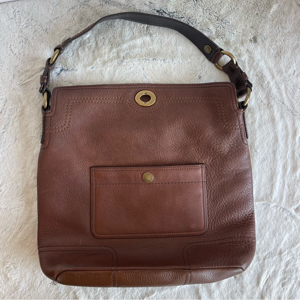 Vintage Coach Chelsea Pebbled North South Turn Lock Hobo Bag in Dark Brown